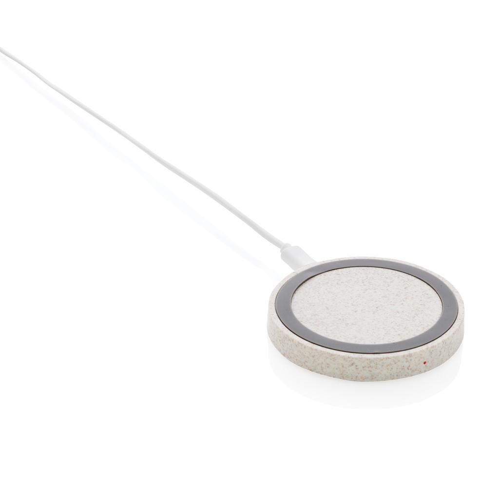 Placă de încărcare wireless rotundă 5W din paie de grâu khaki