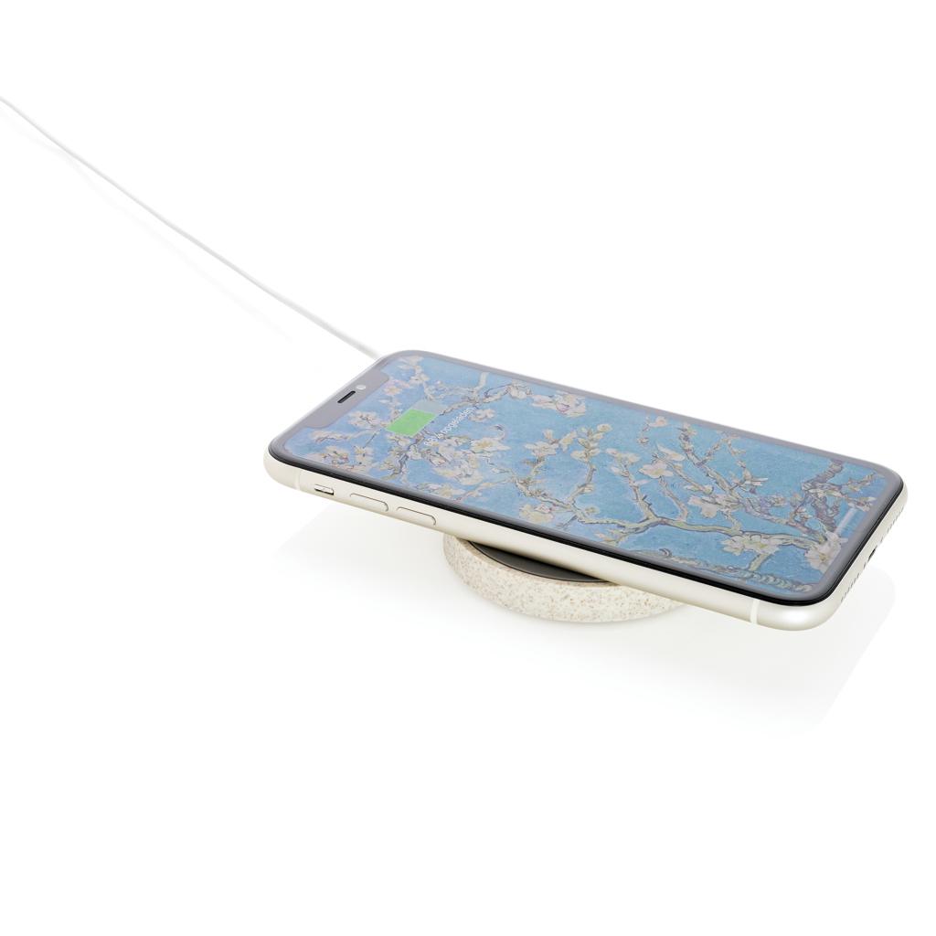 Placă de încărcare wireless rotundă 5W din paie de grâu khaki