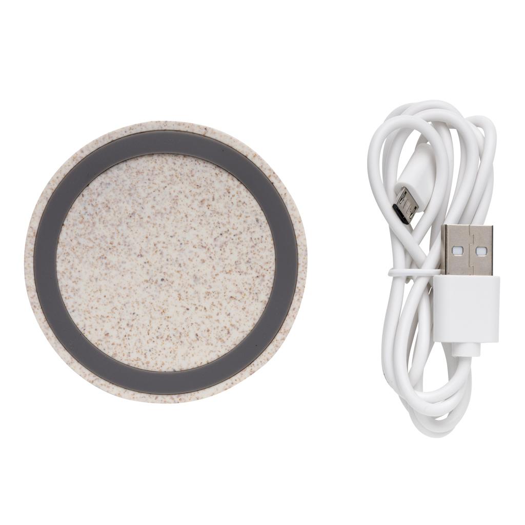 Placă de încărcare wireless rotundă 5W din paie de grâu khaki