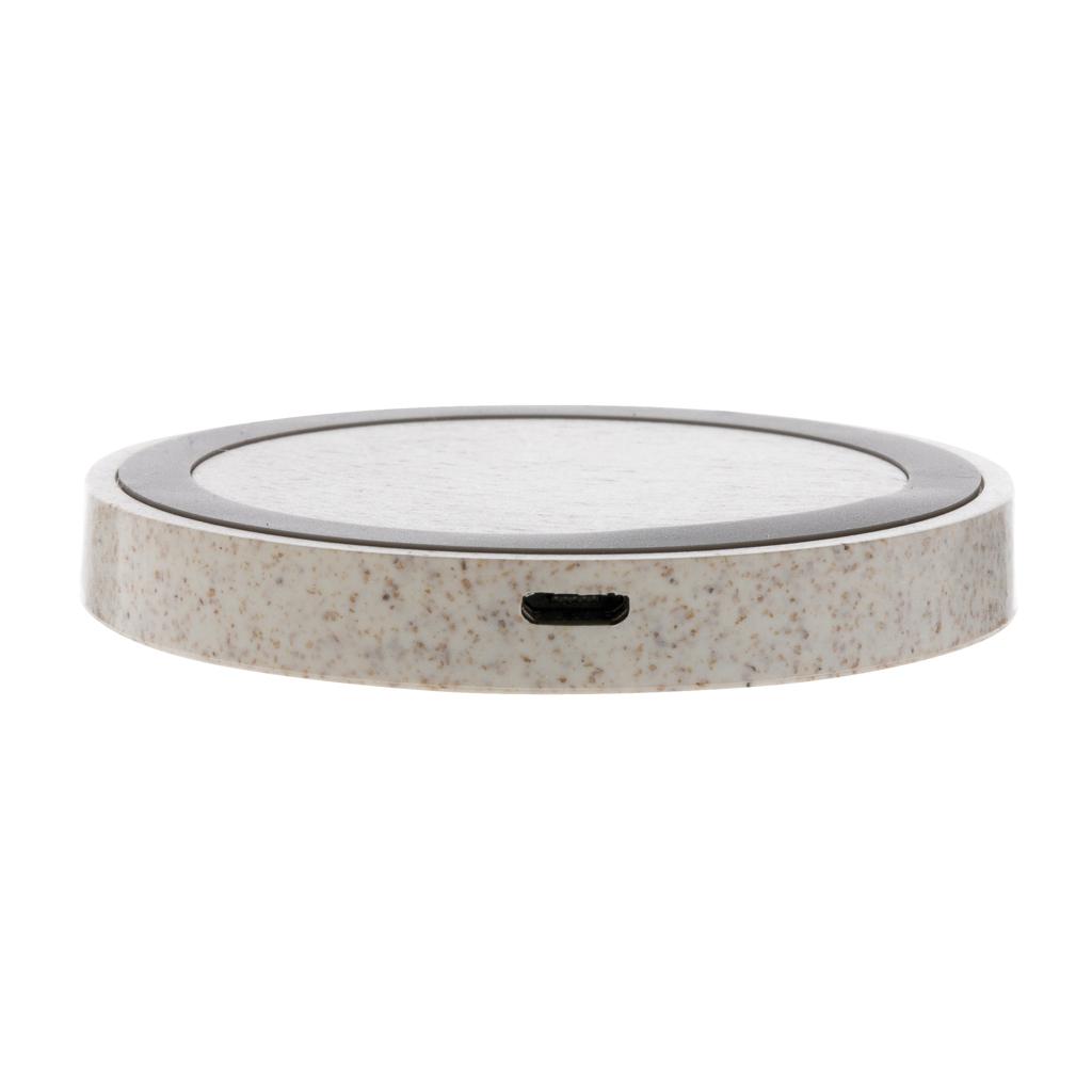 Placă de încărcare wireless rotundă 5W din paie de grâu khaki