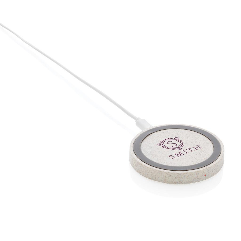 Placă de încărcare wireless rotundă 5W din paie de grâu khaki