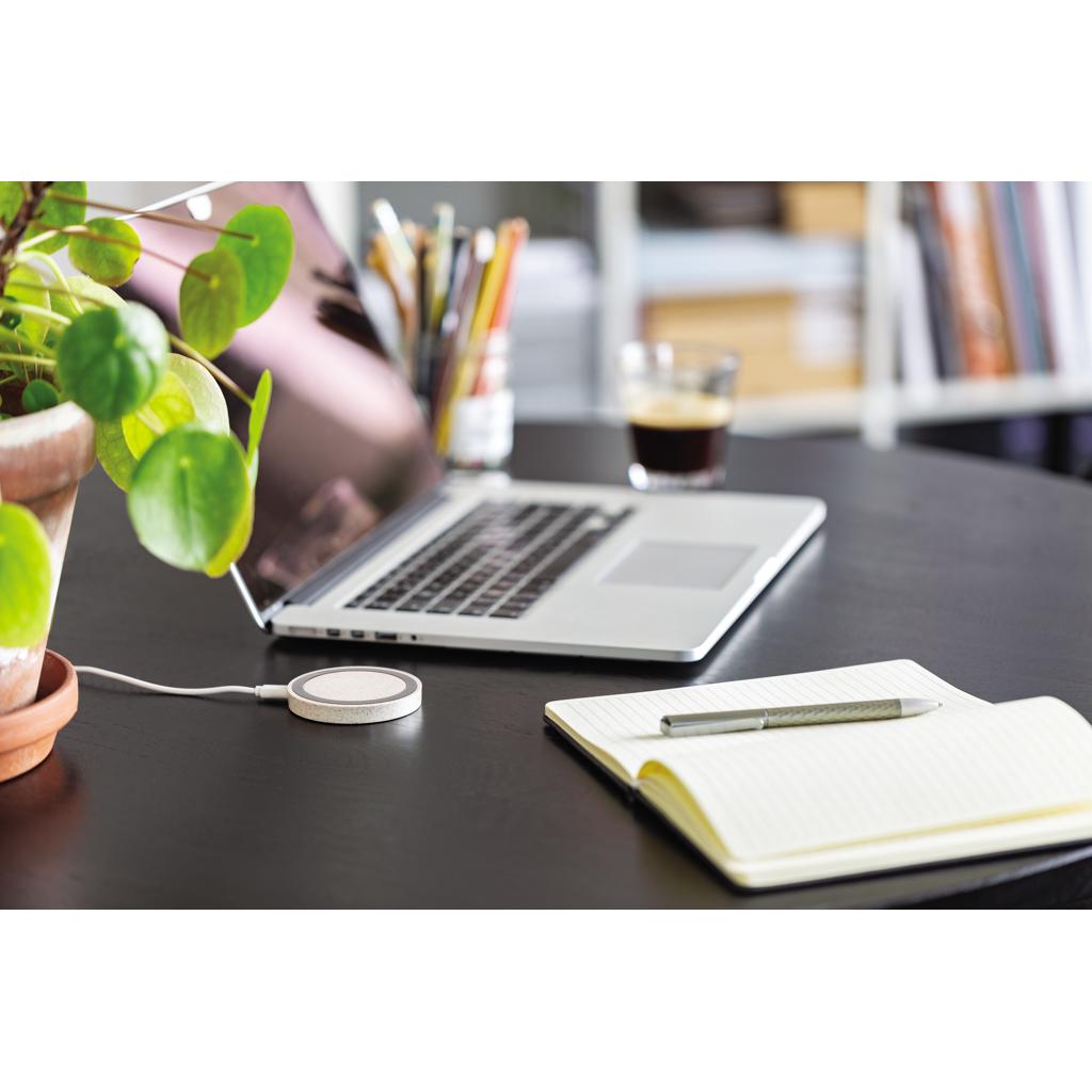 Placă de încărcare wireless rotundă 5W din paie de grâu khaki