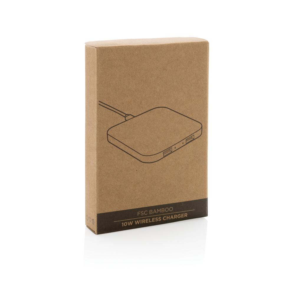 Încărcător wireless din bambus 10W cu USB brown