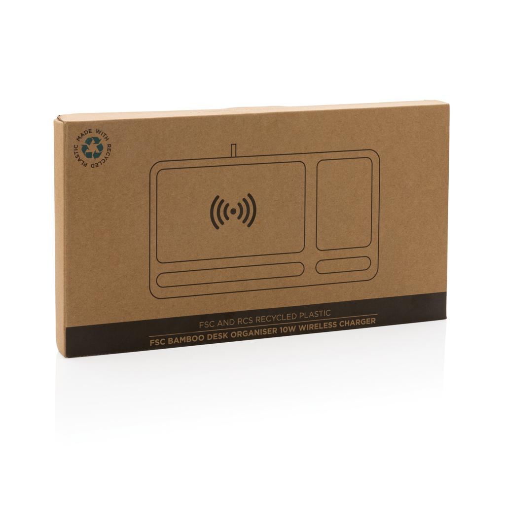 Organizator de birou din bambus cu încărcător wireless 10W brown