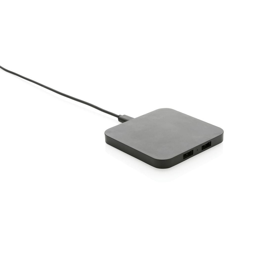 Încărcător wireless 10W din plastic reciclat RCS cu porturi USB black