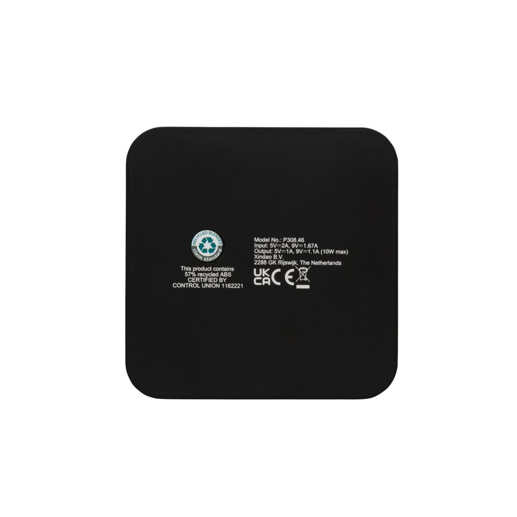 Încărcător wireless 10W din plastic reciclat RCS cu porturi USB black