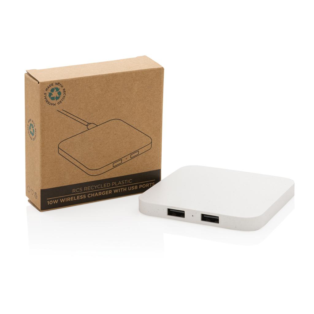 Încărcător wireless 10W din plastic reciclat RCS cu porturi USB transparent