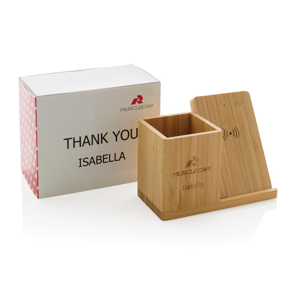 Încărcător wireless 10W din bambus Calgary brown