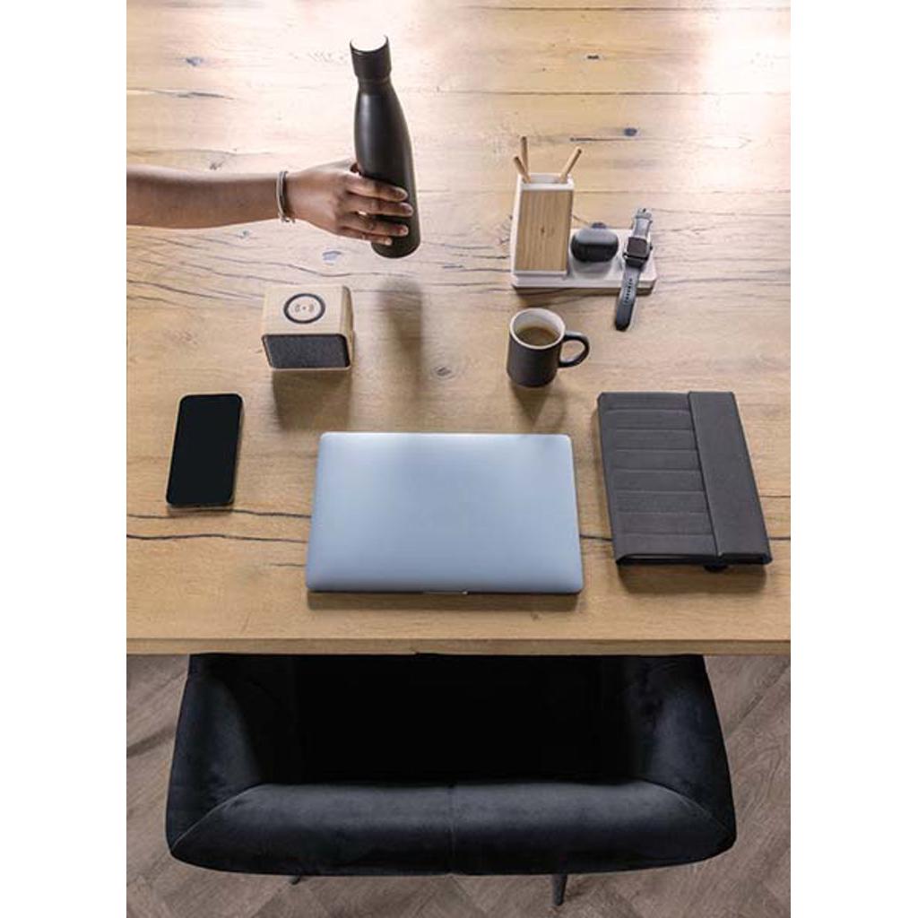 Încărcător wireless 3-în-1 din plastic reciclat și bambus Ontario transparent