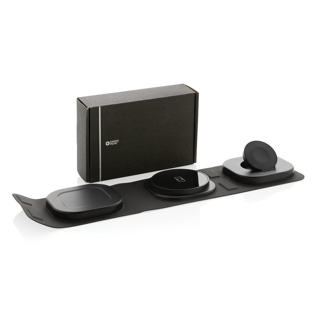 Încărcător wireless de călătorie 3-în-1 15W  din plastic reciclat RCS Swiss Peak grey