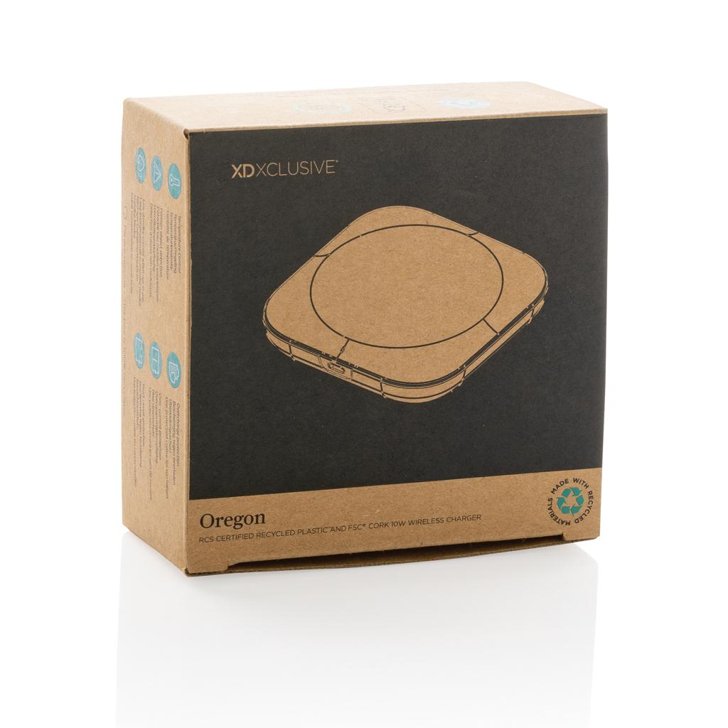 Încărcător wireless 10W din plastic reciclat și plută Oregon brown