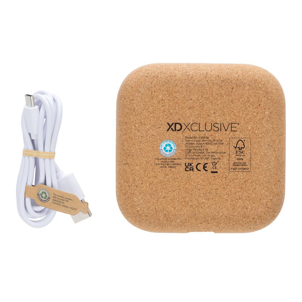 Încărcător wireless 10W din plastic reciclat și plută Oregon brown