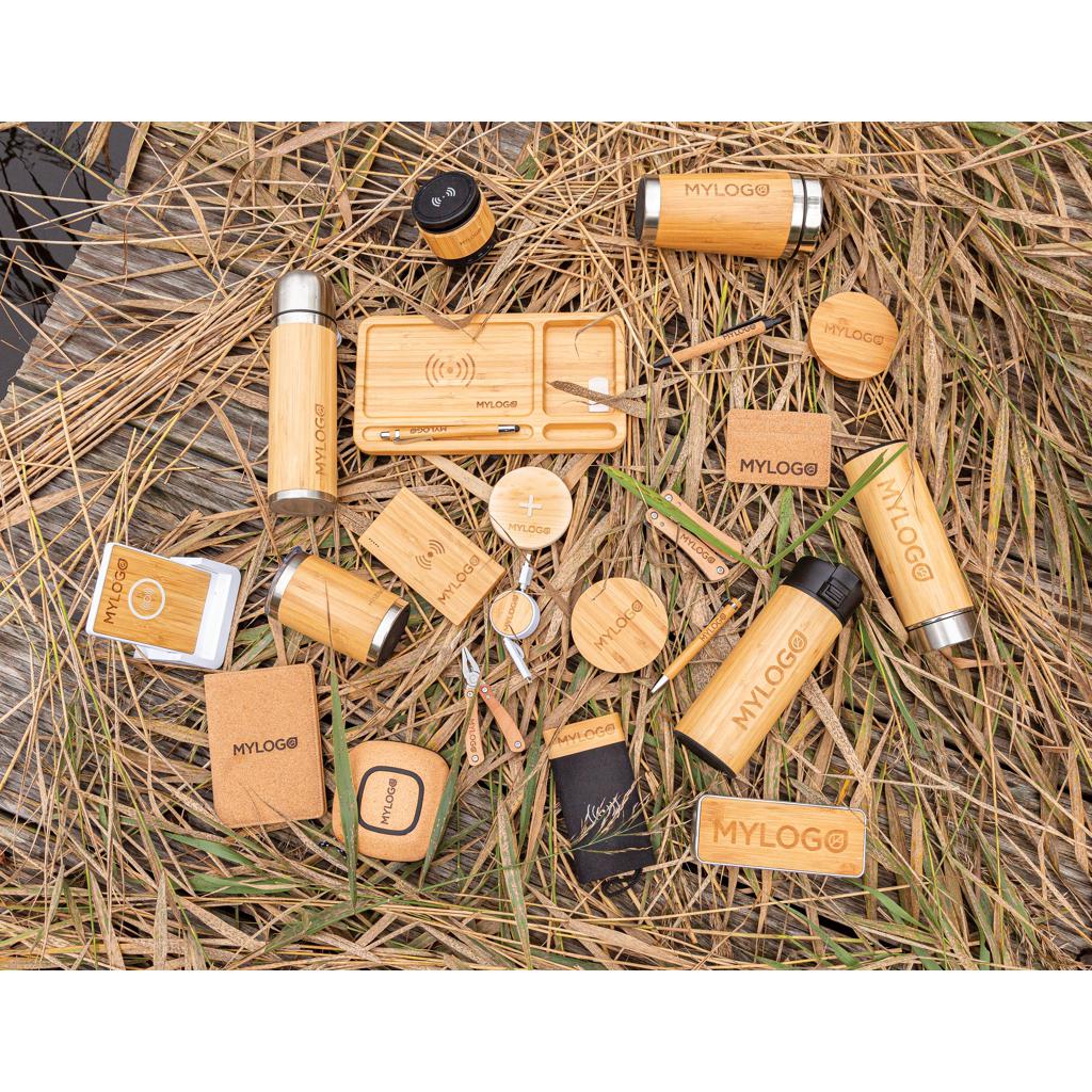 Organizator de birou din bambus cu încărcător wireless 5W brown