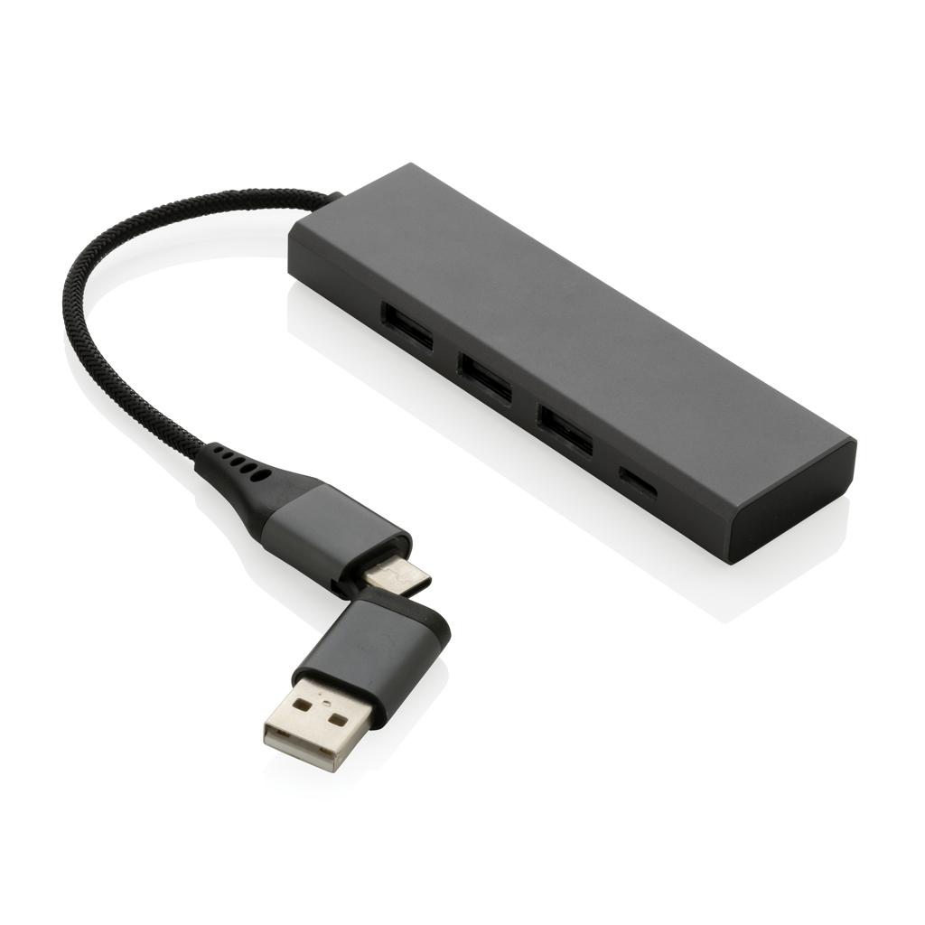 Hub Terra din aluminiu reciclat RCS cu 3 porturi USB grey