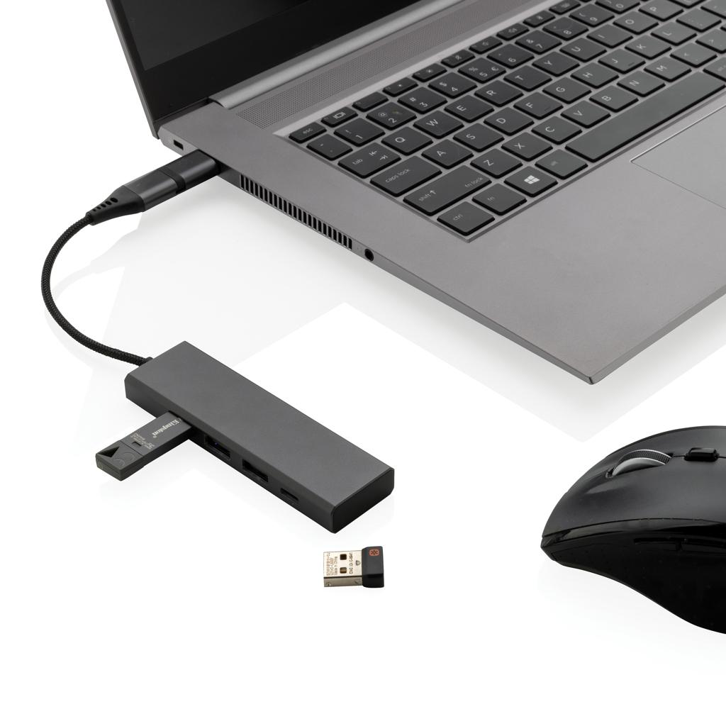 Hub Terra din aluminiu reciclat RCS cu 3 porturi USB grey
