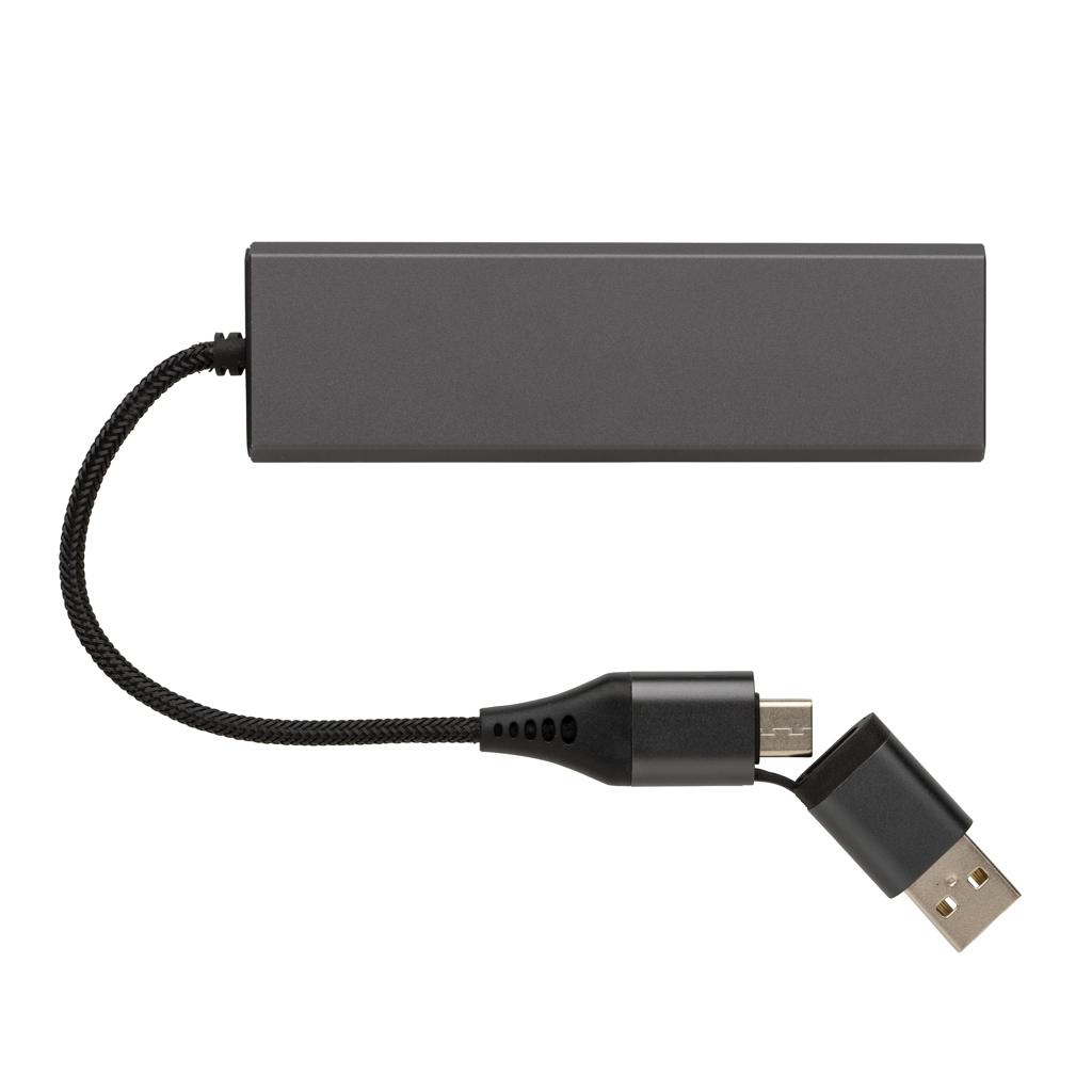 Hub Terra din aluminiu reciclat RCS cu 3 porturi USB grey