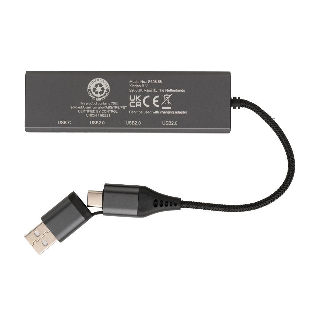 Hub Terra din aluminiu reciclat RCS cu 3 porturi USB grey