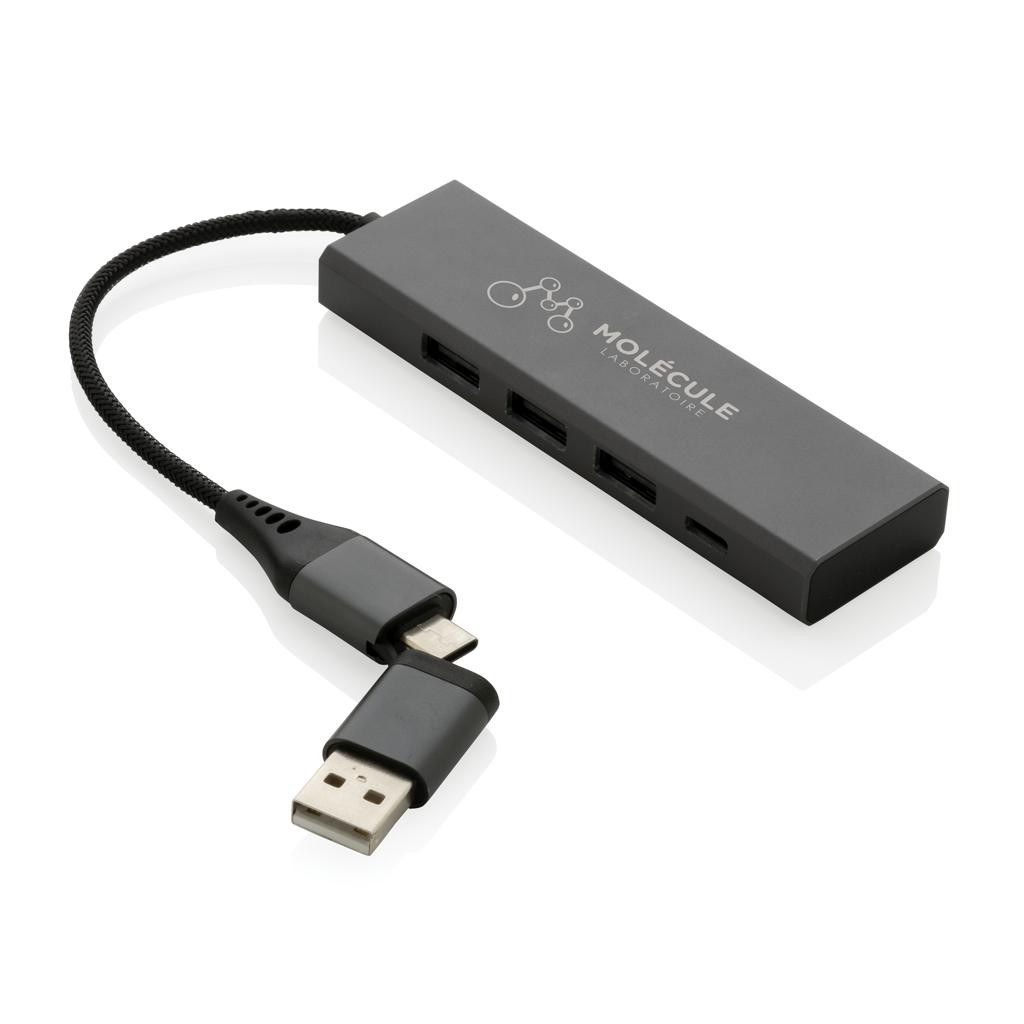 Hub Terra din aluminiu reciclat RCS cu 3 porturi USB grey