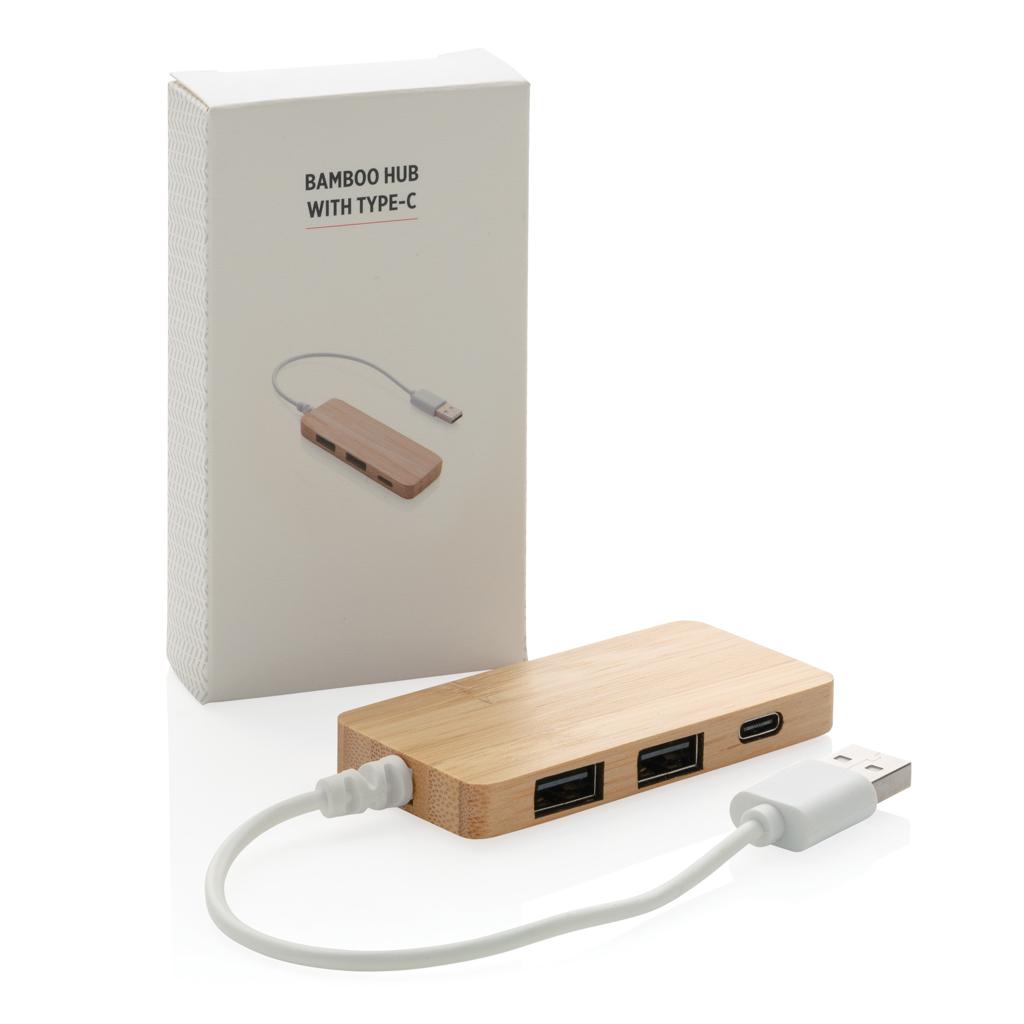 Hub din bambus cu port Type-C brown