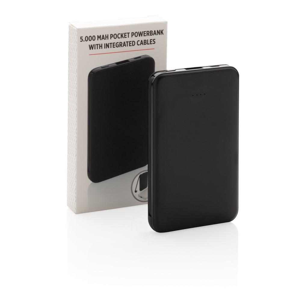 Powerbank de buzunar 5.000 mAh cu cabluri integrate black