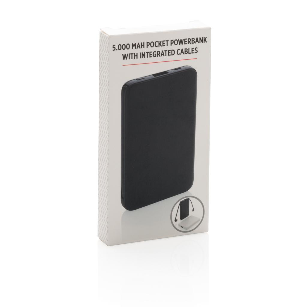Powerbank de buzunar 5.000 mAh cu cabluri integrate black