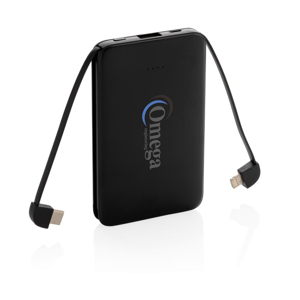 Powerbank de buzunar 5.000 mAh cu cabluri integrate black