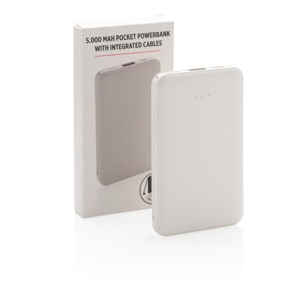 Powerbank de buzunar 5.000 mAh cu cabluri integrate transparent