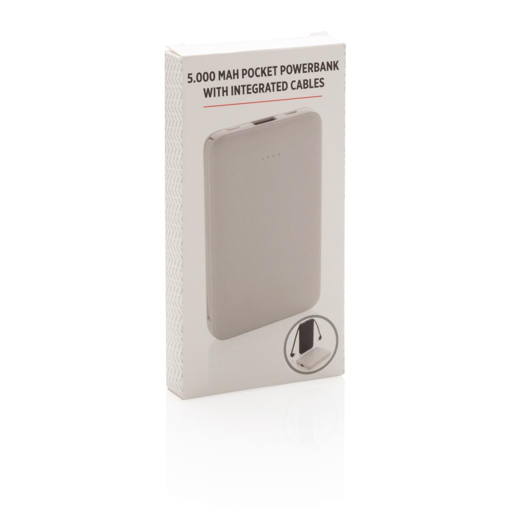 Powerbank de buzunar 5.000 mAh cu cabluri integrate transparent