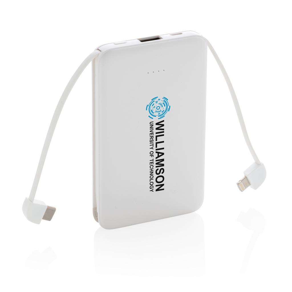 Powerbank de buzunar 5.000 mAh cu cabluri integrate transparent
