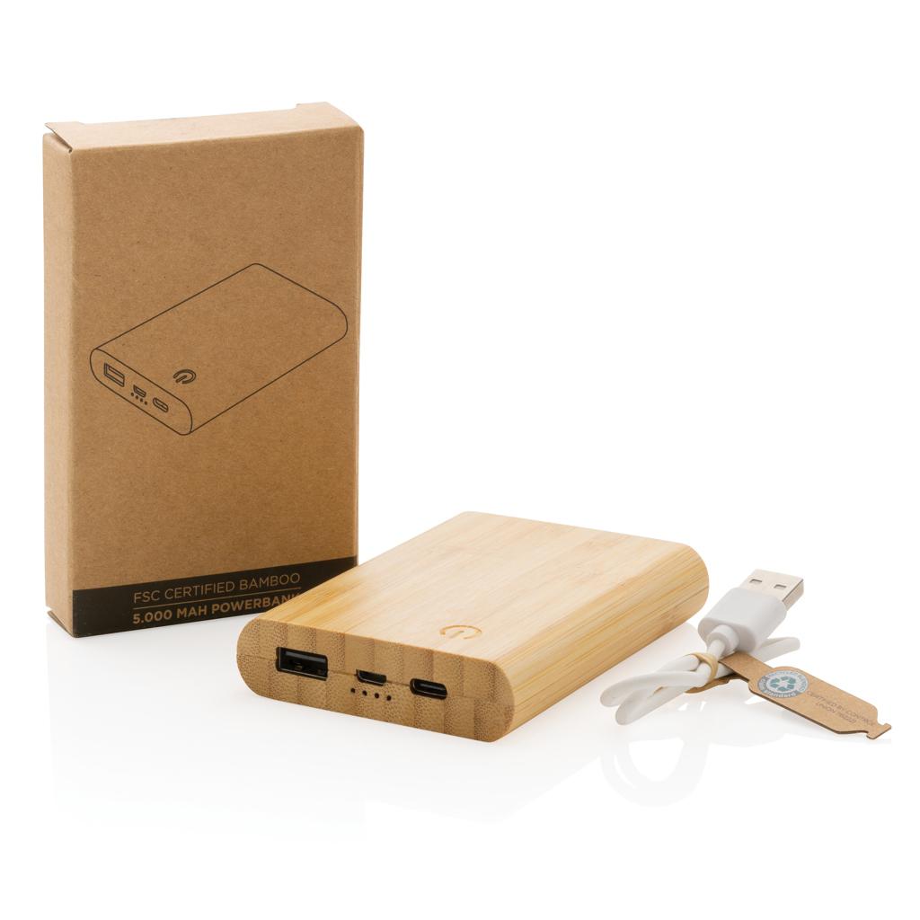 Powerbank din bambus 5.000 mAh brown