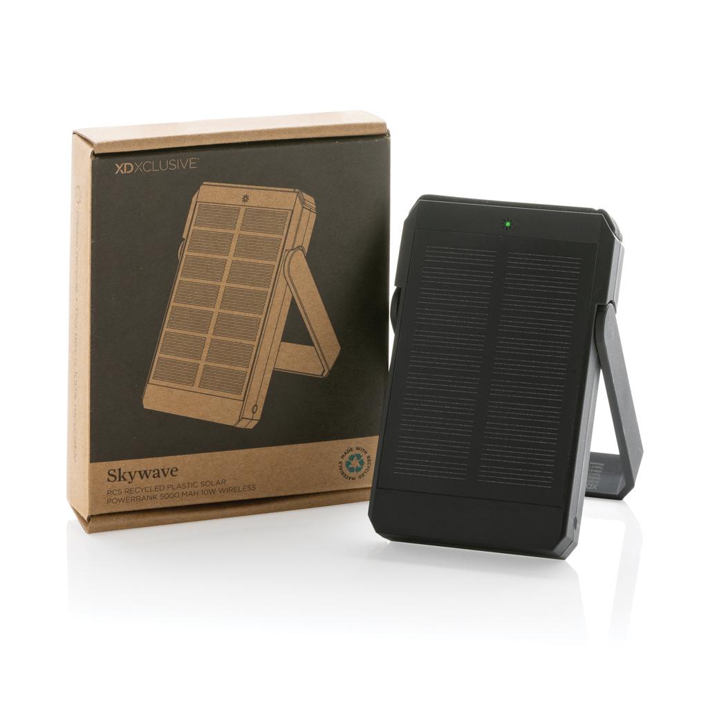 Powerbank solar Skywave din plastic reciclat RCS 5.000 mAh cu încărcare wireless 10W black