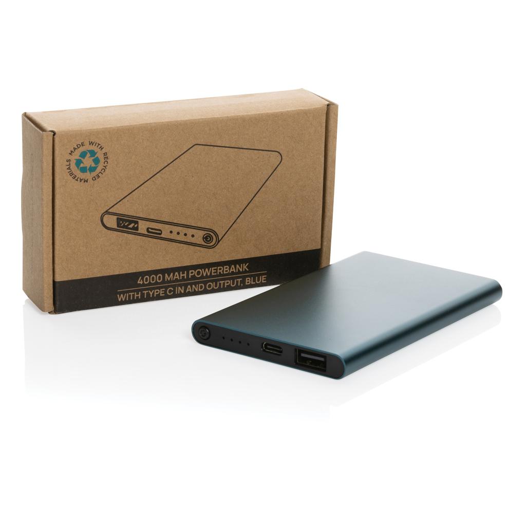 Powerbank din plastic reciclat/aluminiu RCS 4.000 mAh cu port Type-C blue