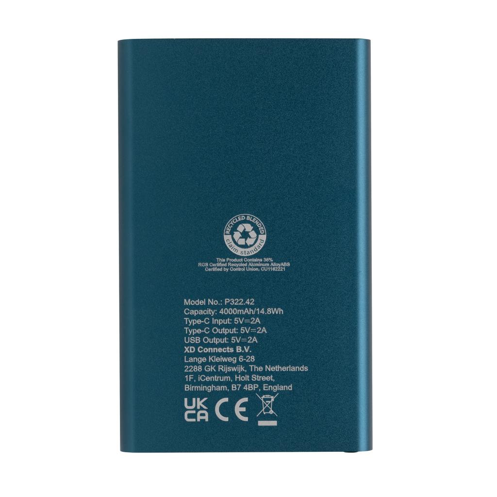 Powerbank din plastic reciclat/aluminiu RCS 4.000 mAh cu port Type-C blue