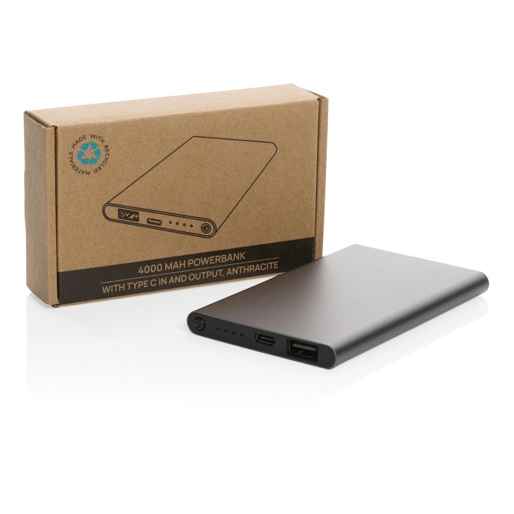 Powerbank din plastic reciclat/aluminiu RCS 4.000 mAh cu port Type-C anthracite