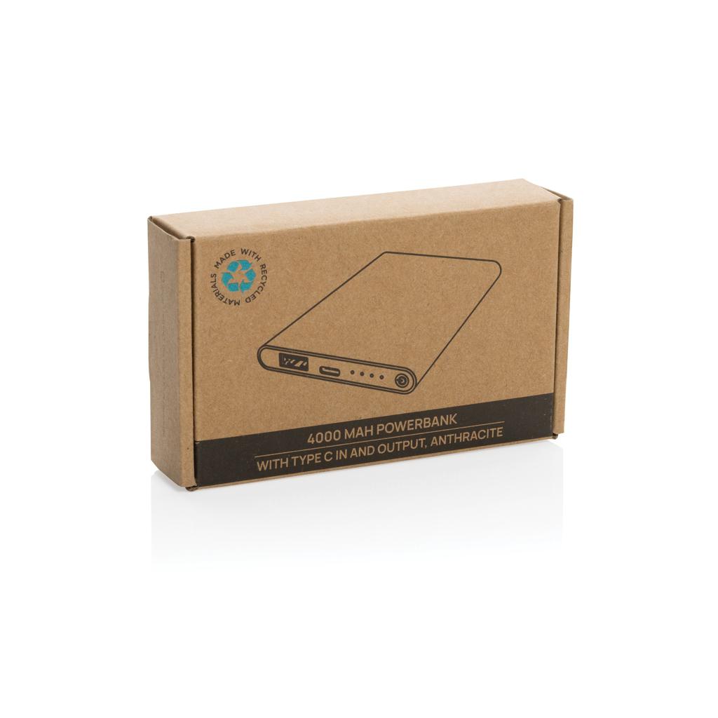 Powerbank din plastic reciclat/aluminiu RCS 4.000 mAh cu port Type-C anthracite