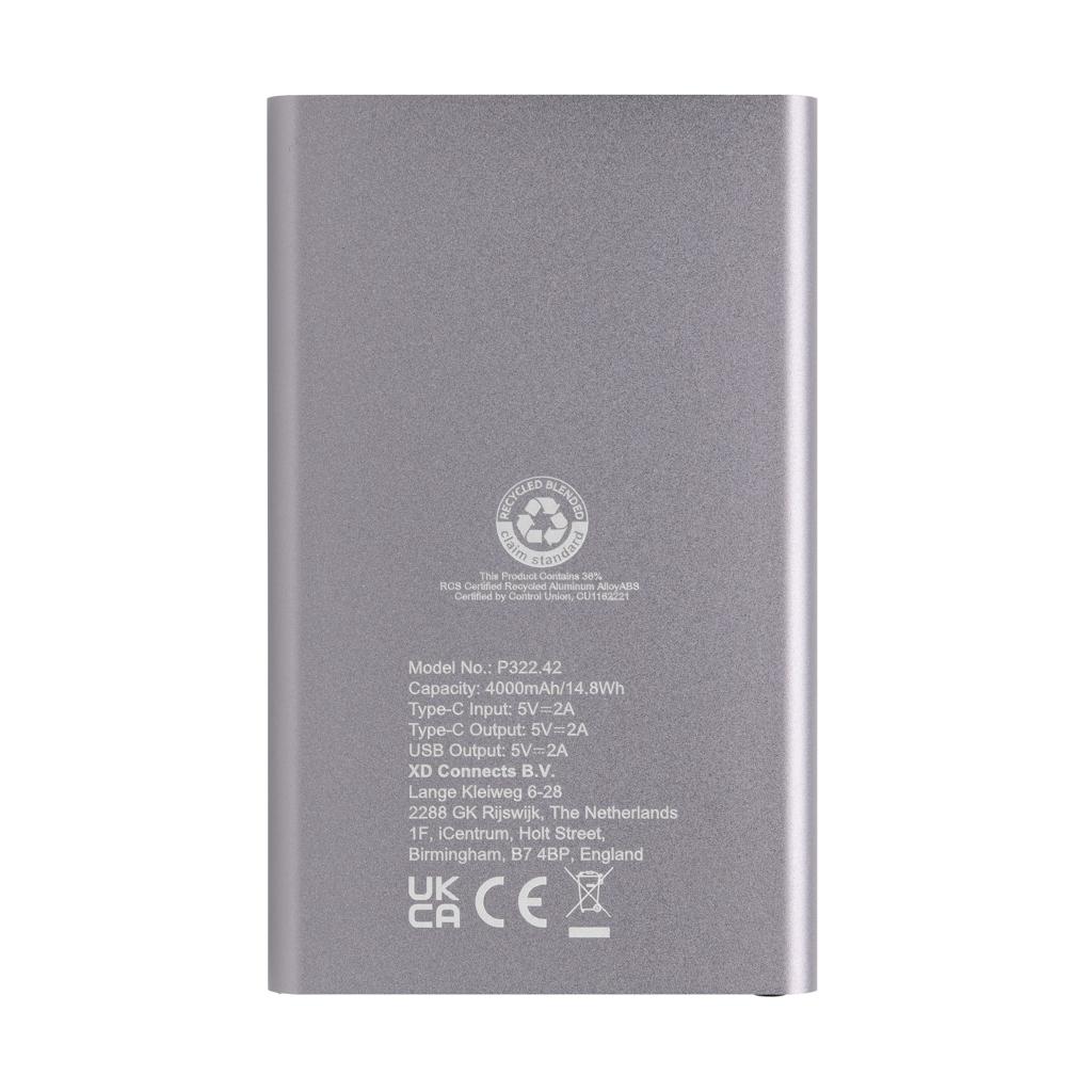 Powerbank din plastic reciclat/aluminiu RCS 4.000 mAh cu port Type-C anthracite