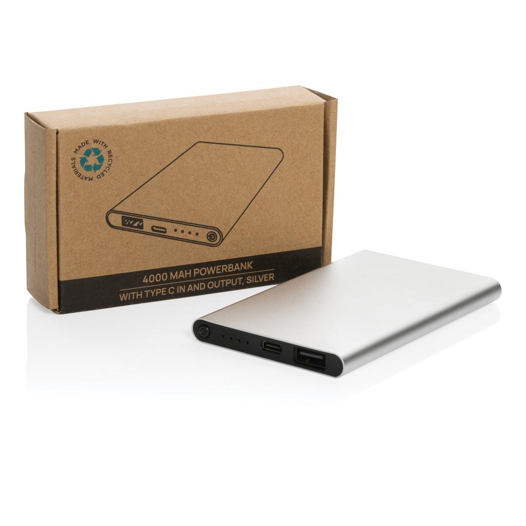 Powerbank din plastic reciclat/aluminiu RCS 4.000 mAh cu port Type-C silver