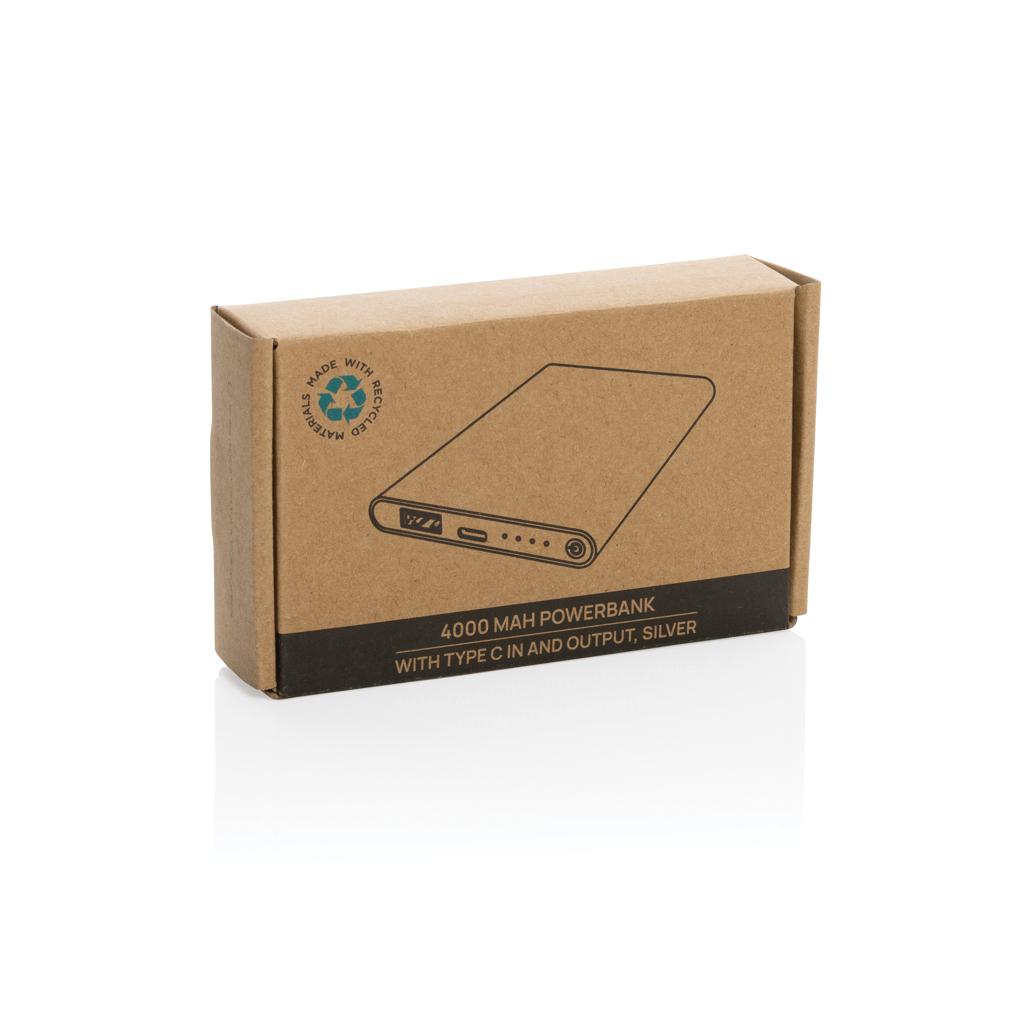 Powerbank din plastic reciclat/aluminiu RCS 4.000 mAh cu port Type-C silver