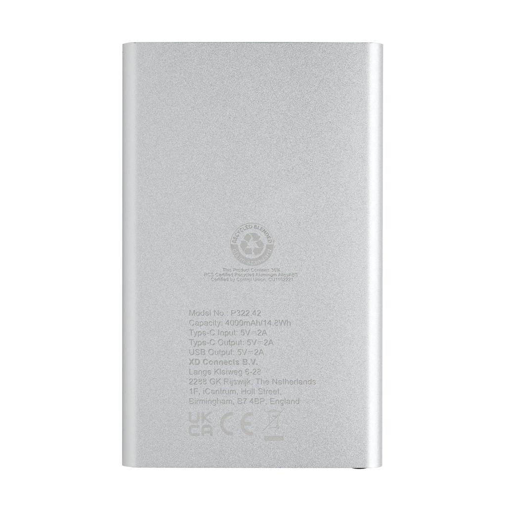 Powerbank din plastic reciclat/aluminiu RCS 4.000 mAh cu port Type-C silver