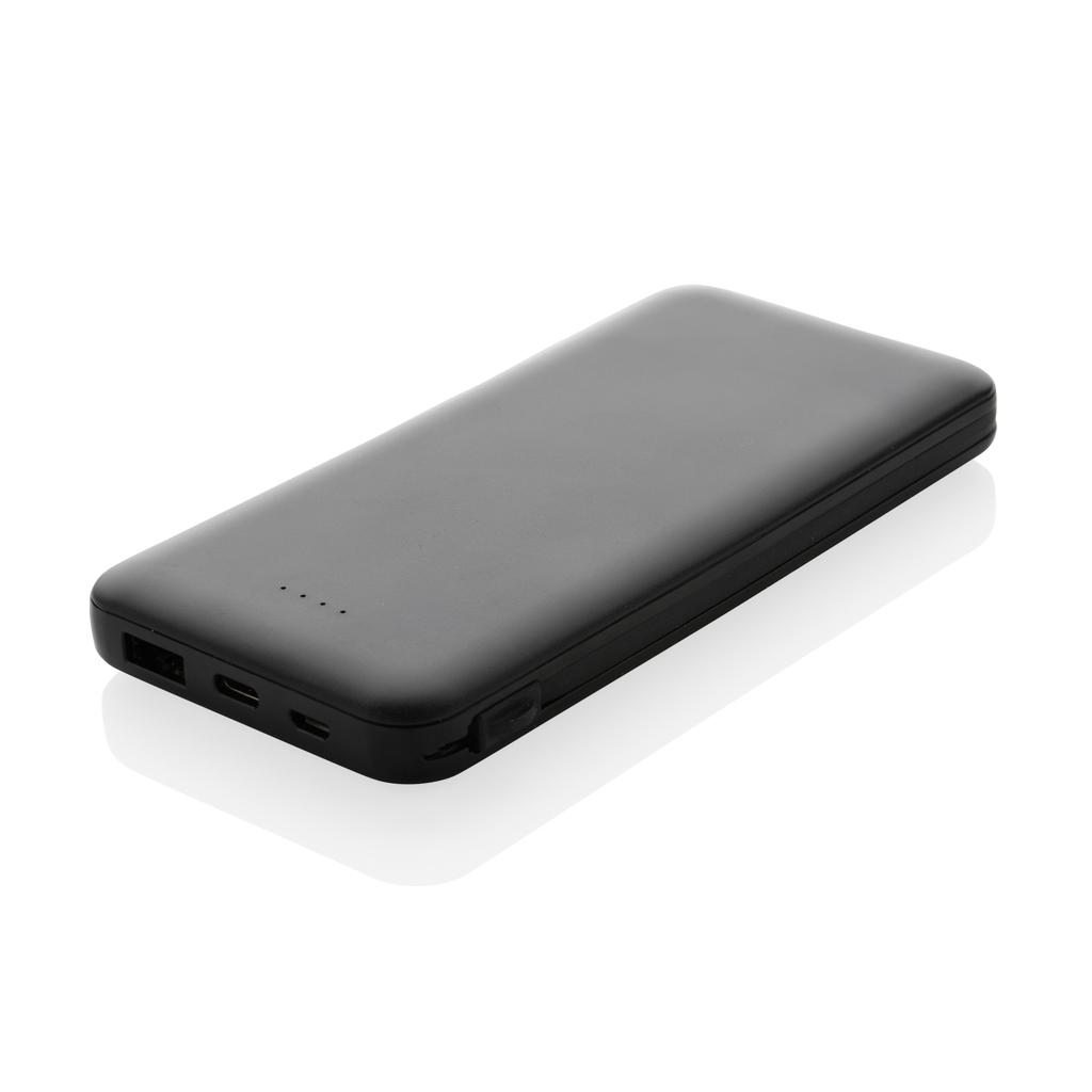 Powerbank Lockhart din plastic reciclat RCS 10.000 mAh cu cabluri integrate black
