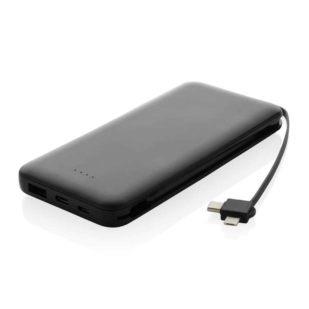 Powerbank Lockhart din plastic reciclat RCS 10.000 mAh cu cabluri integrate black