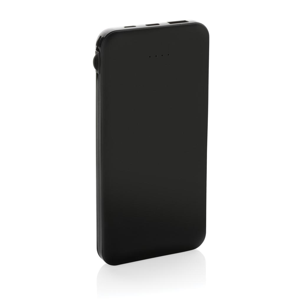 Powerbank Lockhart din plastic reciclat RCS 10.000 mAh cu cabluri integrate black