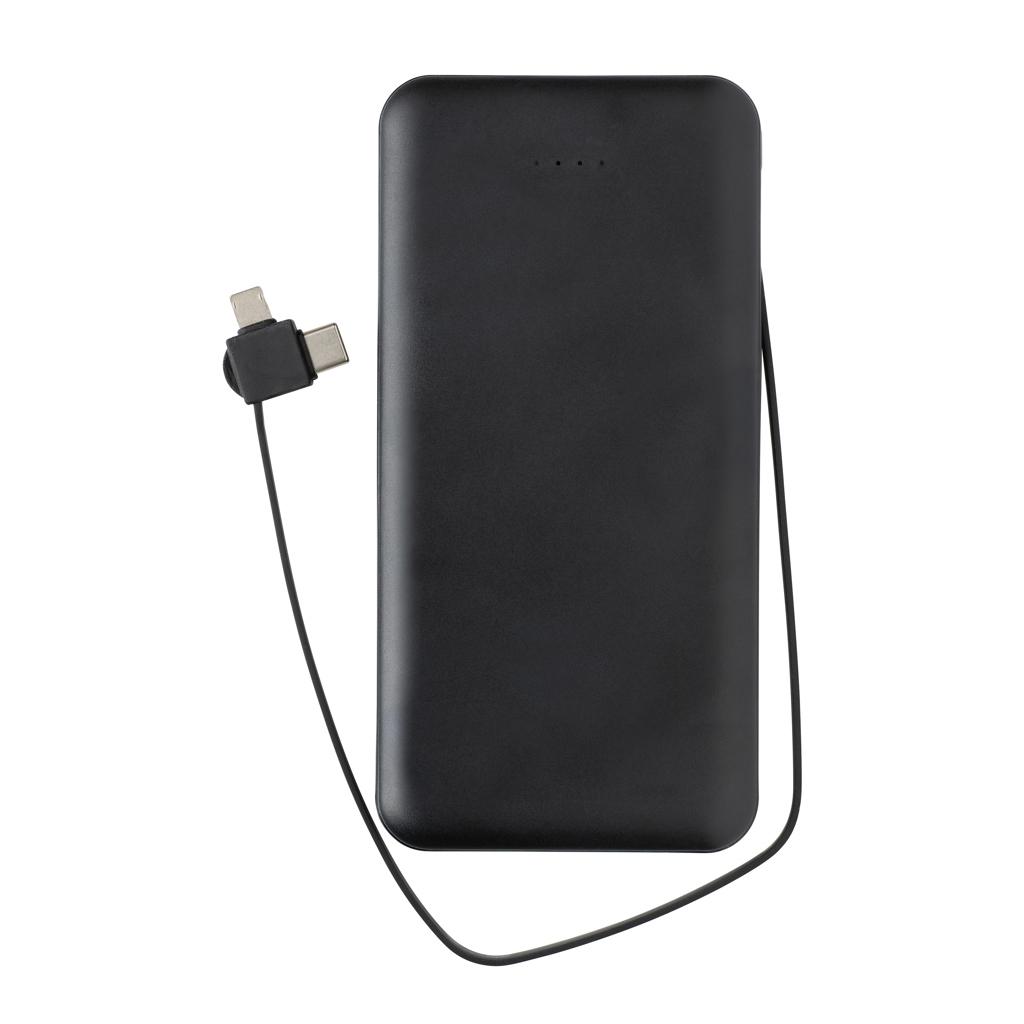 Powerbank Lockhart din plastic reciclat RCS 10.000 mAh cu cabluri integrate black
