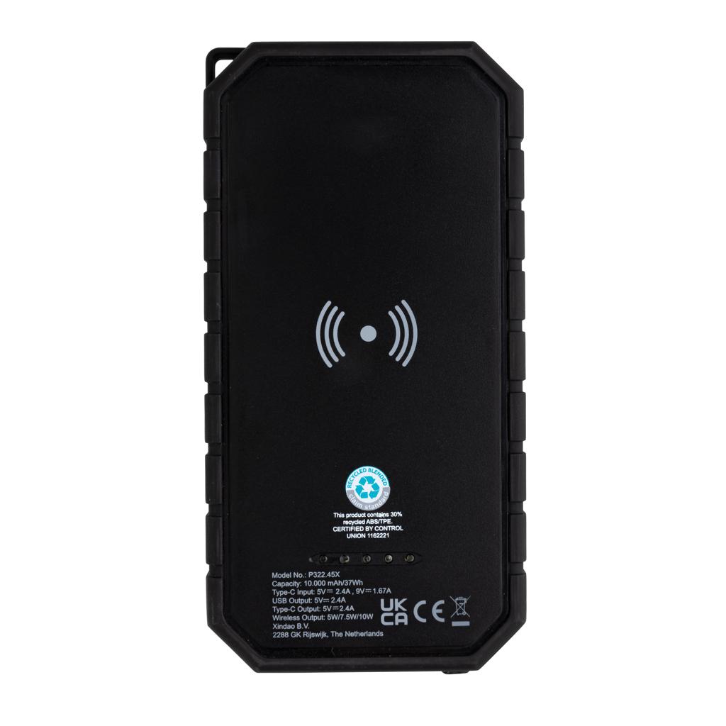 Powerbank solar din plastic reciclat RCS cu încărcare wireless 10W black