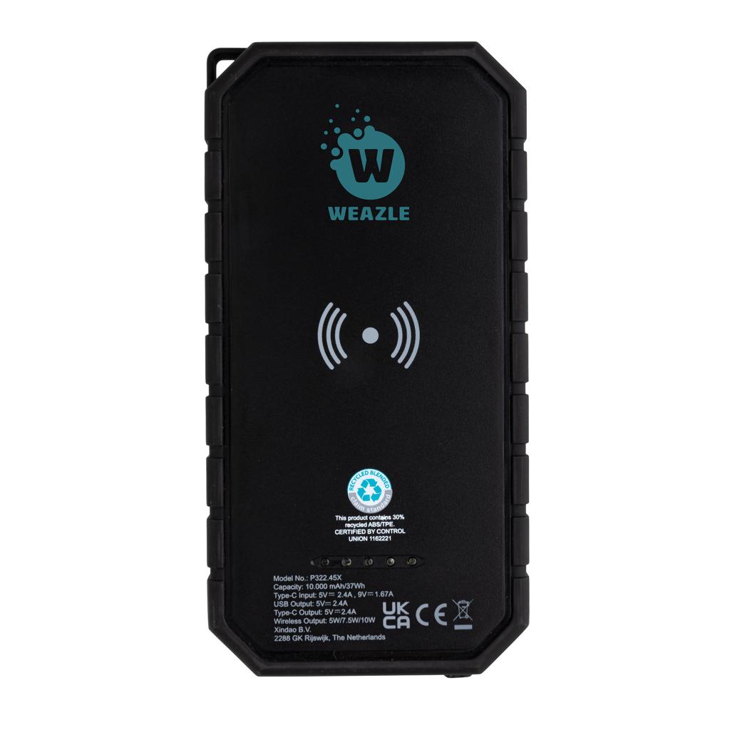Powerbank solar din plastic reciclat RCS cu încărcare wireless 10W black