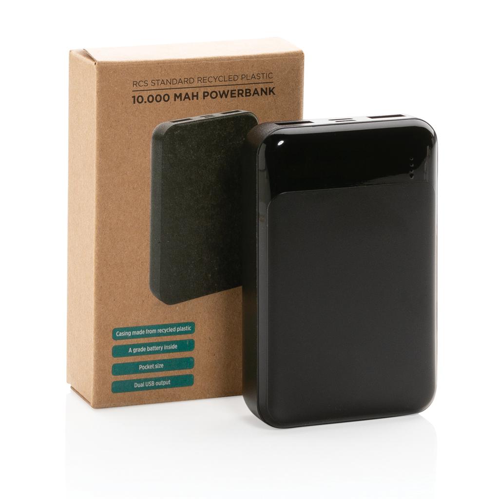 Powerbank standard din plastic reciclat RCS 10.000 mAh black