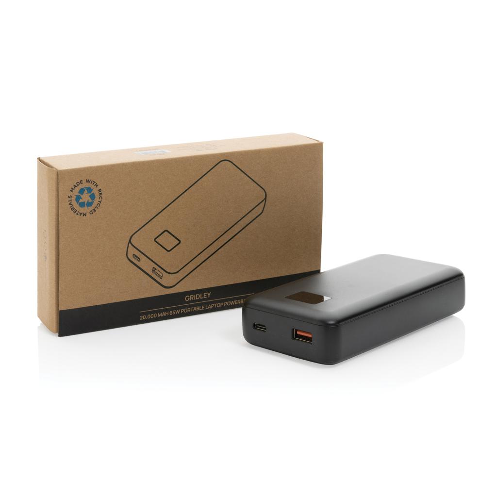Powerbank Gridley din plastic reciclat RCS 20.000 mAh 65W pentru laptop black