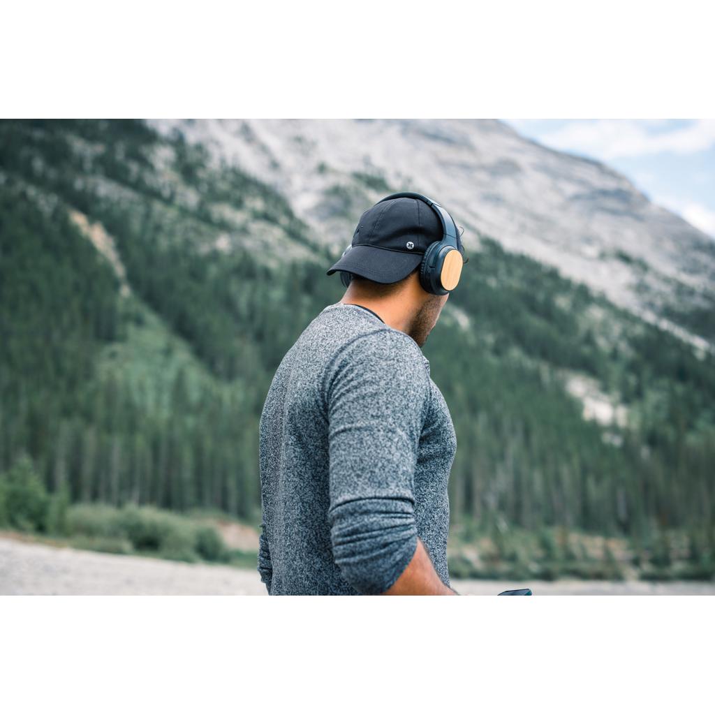 Căști wireless pliabile din plastic reciclat RCS și bambus Elite black