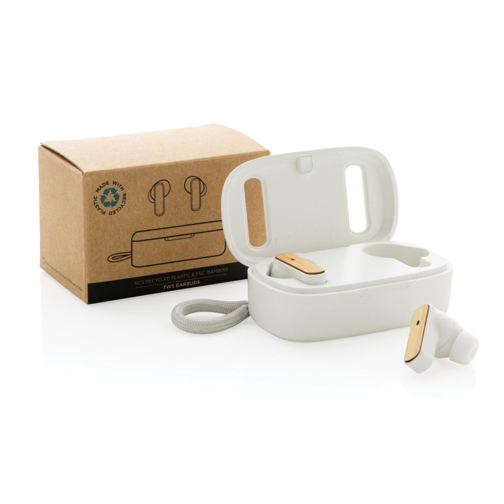 Căști TWS din plastic reciclat și bambus RCS transparent