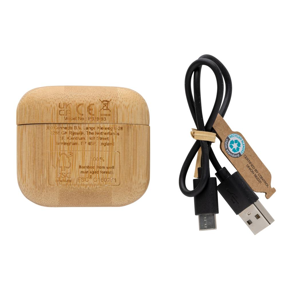 Căști TWS din plastic reciclat și bambus RCS brown